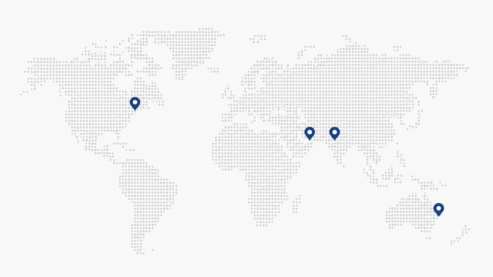 World map showing Bitfinco offices in New York, Dubai, India and Brisbane